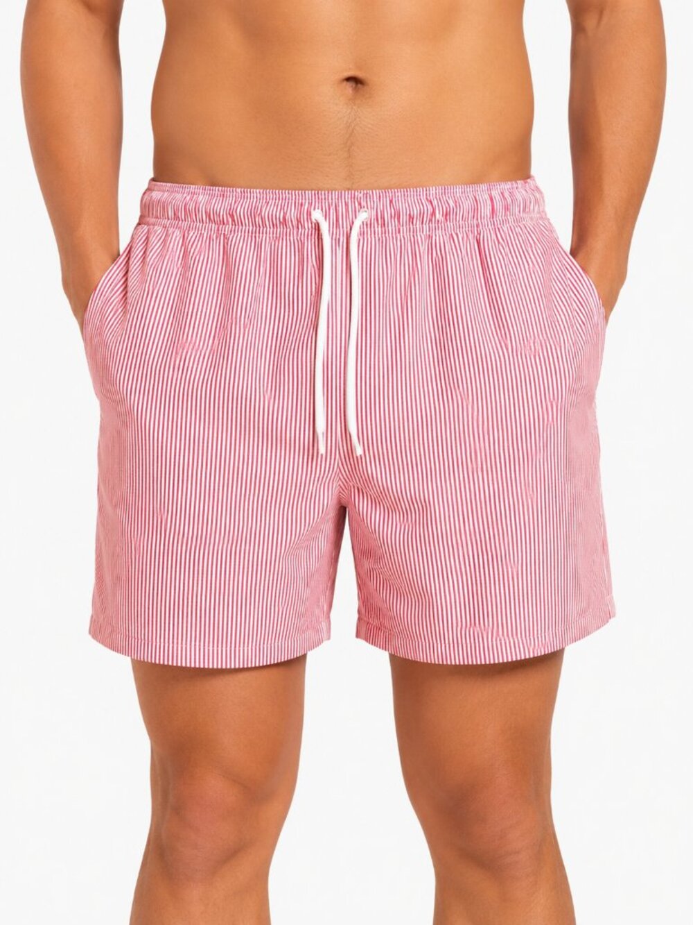 NWT Goodfellow & Co Men's Swim Trunks XXL Red White Stripe 7" Inseam Quick Dry B